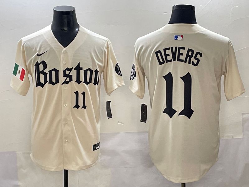 Men 2025 Boston Red Sox 11 Devers Cream Five generations Joint Name Nike MLB Jersey style 12